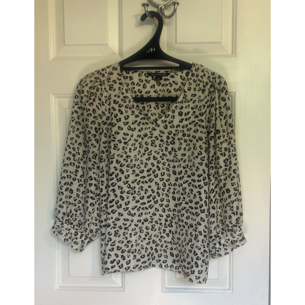 Zac & Rachel Petite Leopard Print V Neck Blouse PS Animal Print Tops Work Office